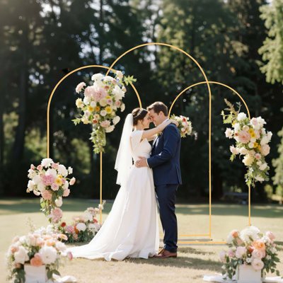 Arch Backdrop Stand, Set of 3, 8/7.2/6.6 ft, Stable Structure, Easy Assembly, Gold Metal Arch Backdrop Stand for Wedding, Birthday Party, Graduation, Holiday Celebration, and Ceremony Decoration