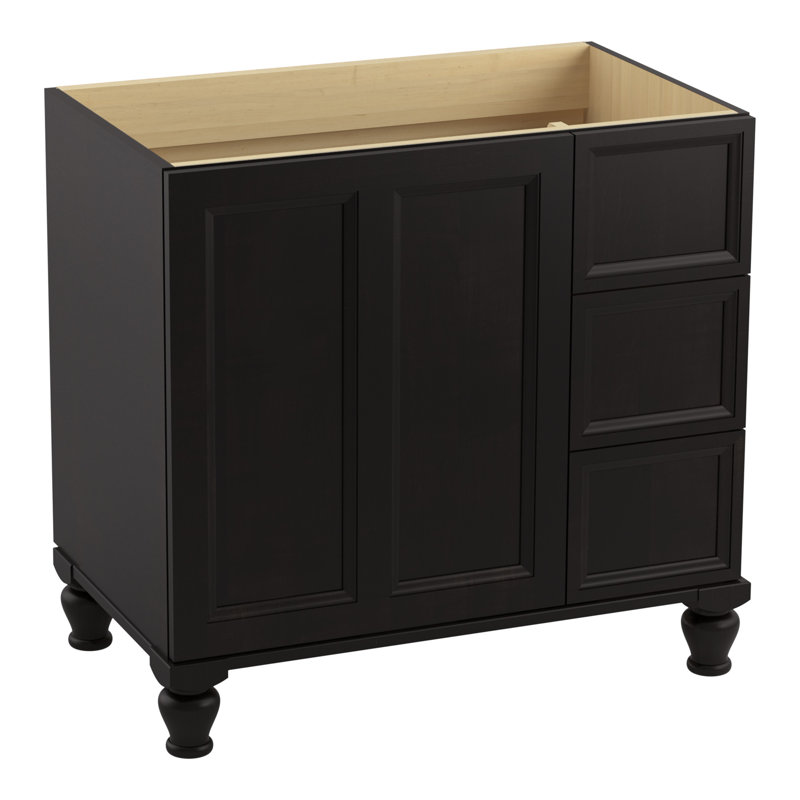 Base de meuble-lavabo en damas seulement avec pieds de meuble et 2 portes, Batiste noire