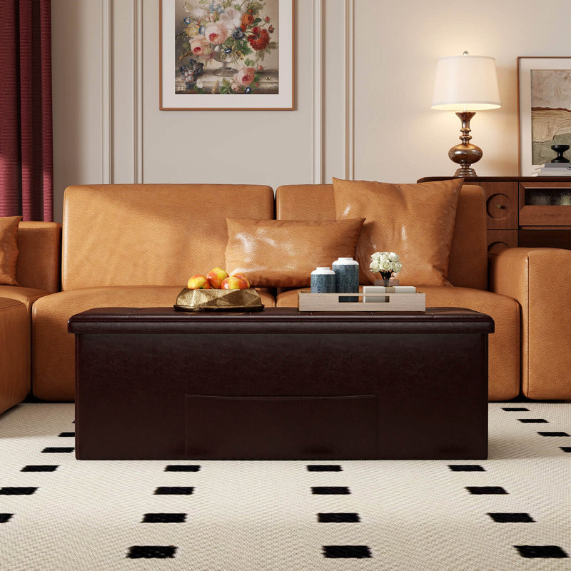 Banc de rangement avec repose-pieds 43 po, Brun