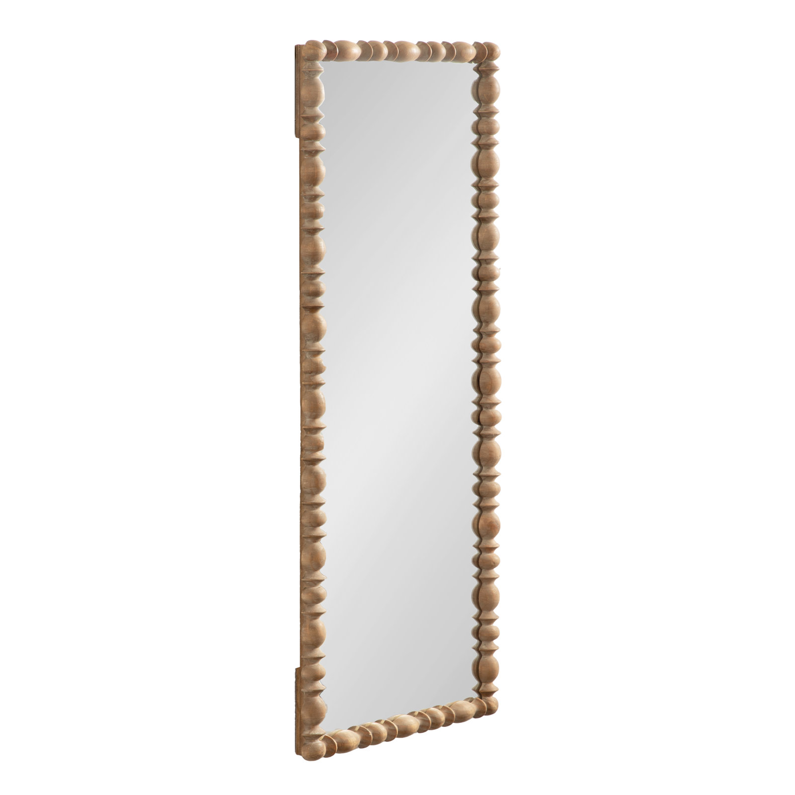 Eloise Beaded Wood Wall Mirror, Solid Wood, Brown, 49.75" X 17.75"