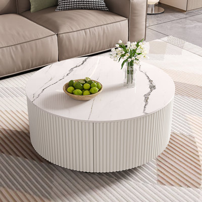 Table basse ronde moderne mobile avec roulettes (table incluse seulement)
