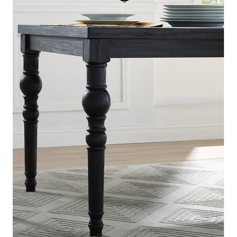 Urban Style Wood Dark Wash Turned-Leg Dining Set Comprising a Table and Six Chairs for a Charming Dining Experience, Blue