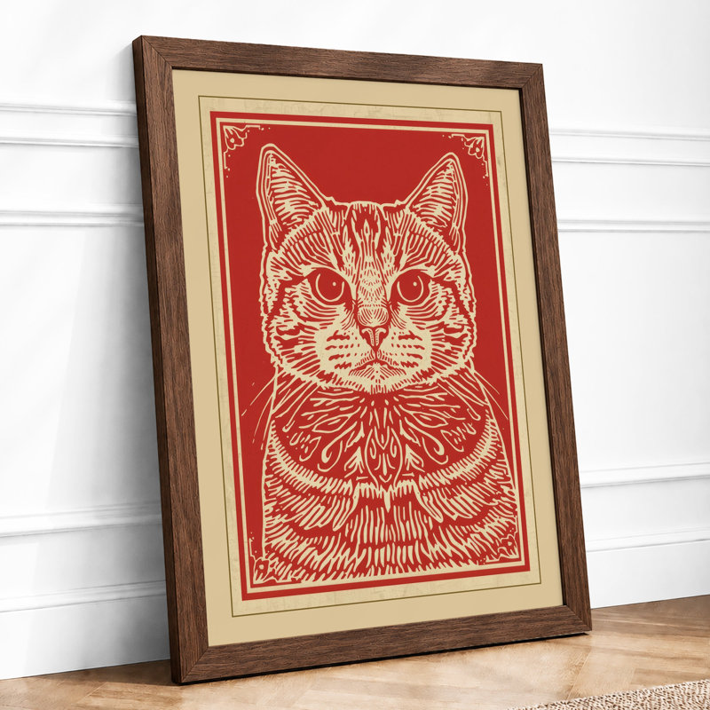 Heraldic Cat Art Deco - Framed Print, A1 - 84.1 x 59.4 cm, Walnut