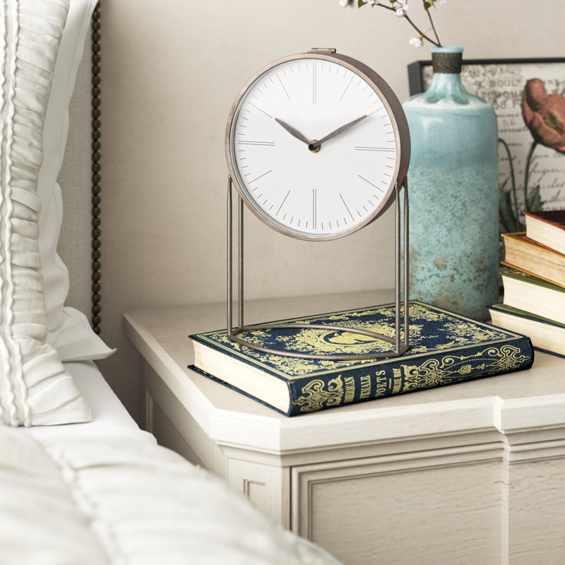 Kyles No Numbers Metal Quartz Movement / Crystal Tabletop Clock in Grey
