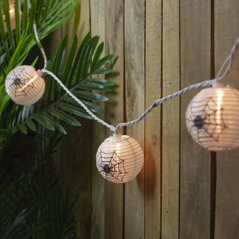 10-Count White Spider In Web Paper Lantern Halloween Lights  Clear Bulbs