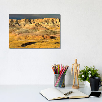 Eroded Buttes Showing Layers Of Sedimentary Rock, Badlands National Park, South Dakota by Tim Fitzharris - Gallery-Wrapped Canvas Giclée on Canvas