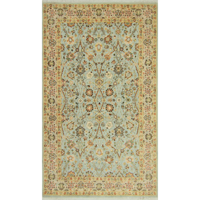 Tapis fait à la main Ankara Abrad - bleu clair - beige, 3 pi 0 po x 5 pi 2 po