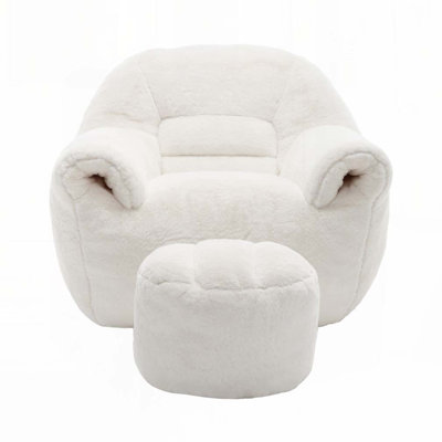 Faux Fur Bean Bag Chair With Ottoman