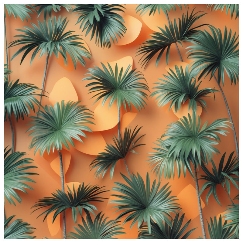 Tapisserie murale feuilles de palmier fond orange - Décoration murale palmier, H 68 po x l 80 po avec 4 œillets