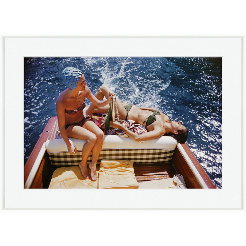 Vuccino And Rava Print by Slim Aarons, White Framed Paper, 17" H x 25" W x 1.75" D