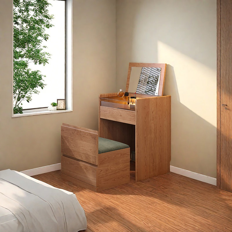 Meuble-lavabo intégré en bois de cerisier 23,62 po avec tabouret intégré