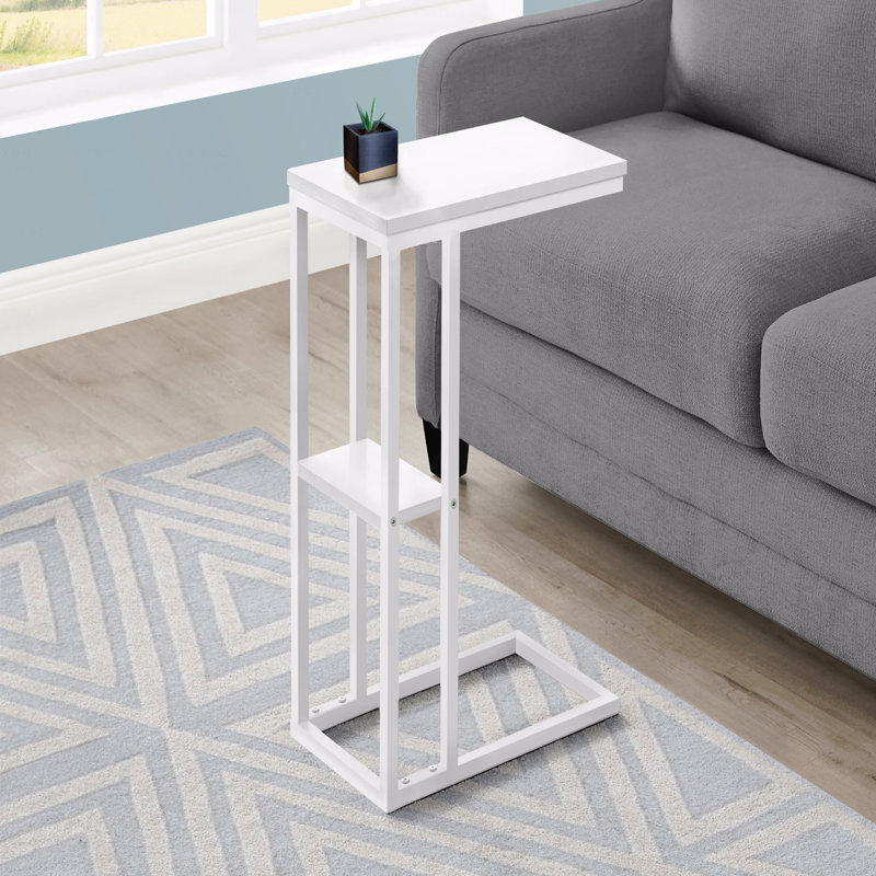 Table d'appoint, en forme de C, bout, côté, collation, stratifié, métal, contemporain, moderne, Blanc