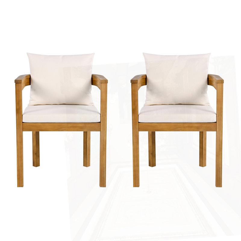 Ensemble de 2 chaises d'extérieur en bois d'acacia avec coussins