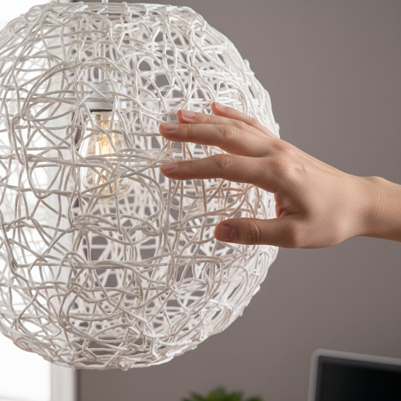 Abat-jour rond en tissu tressé - Abat-jour suspendu en rotin naturel pour chambre à coucher et salon