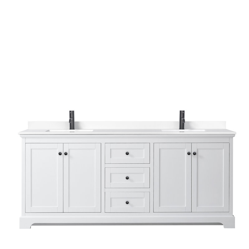 Ensemble de meuble-lavabo double 80 po Avery, Marbre de culture blanc, Blanc, Noir mat