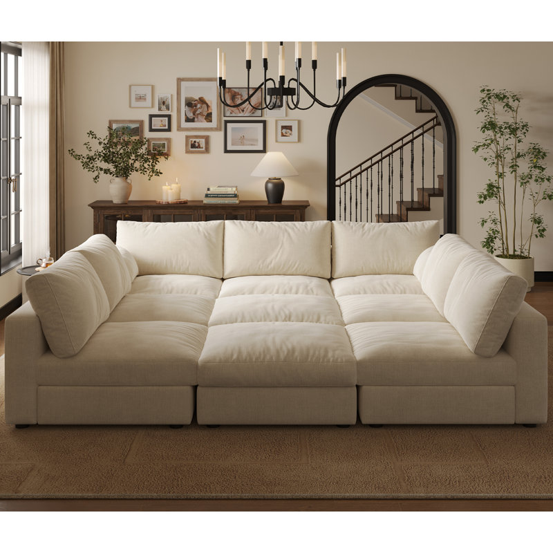 Canapé modulaire de 99 po avec rangement, Chenille beige, H 39 po x l 99 po x P 93 po 