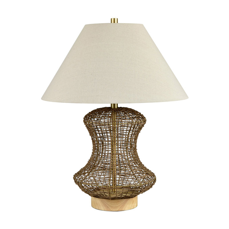 25.5" Wood Table Lamp With Oat Shade