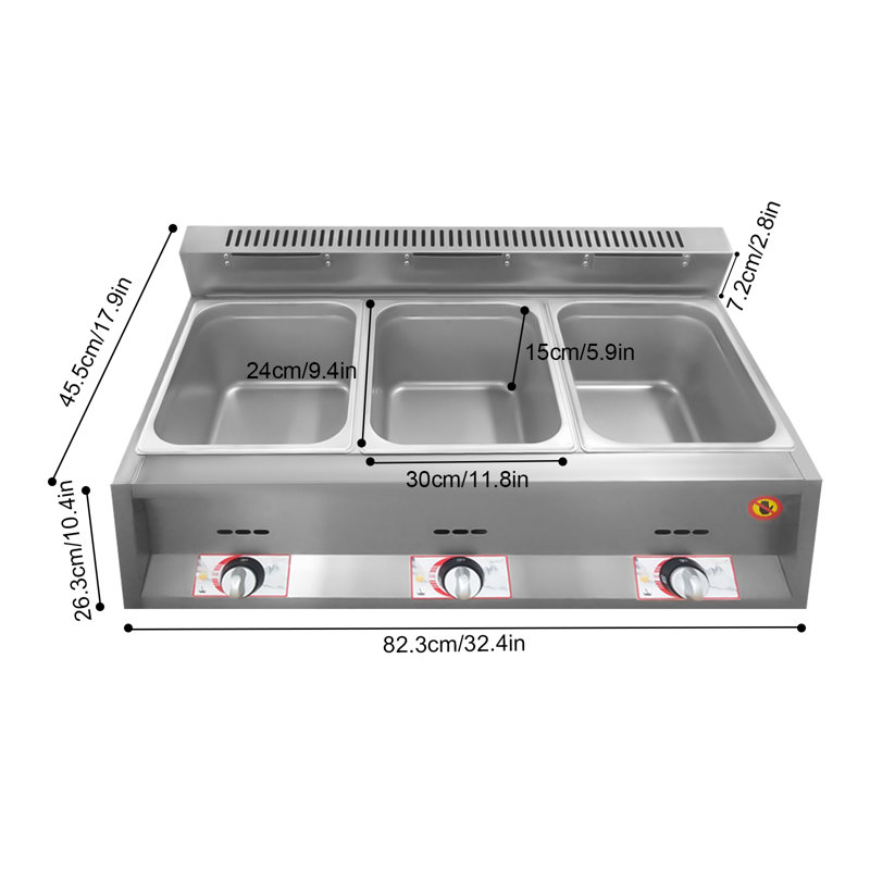 Commercial 3-spot Gas Food Warmer Restaurant Steam Table Deep Fryer 18 Liter