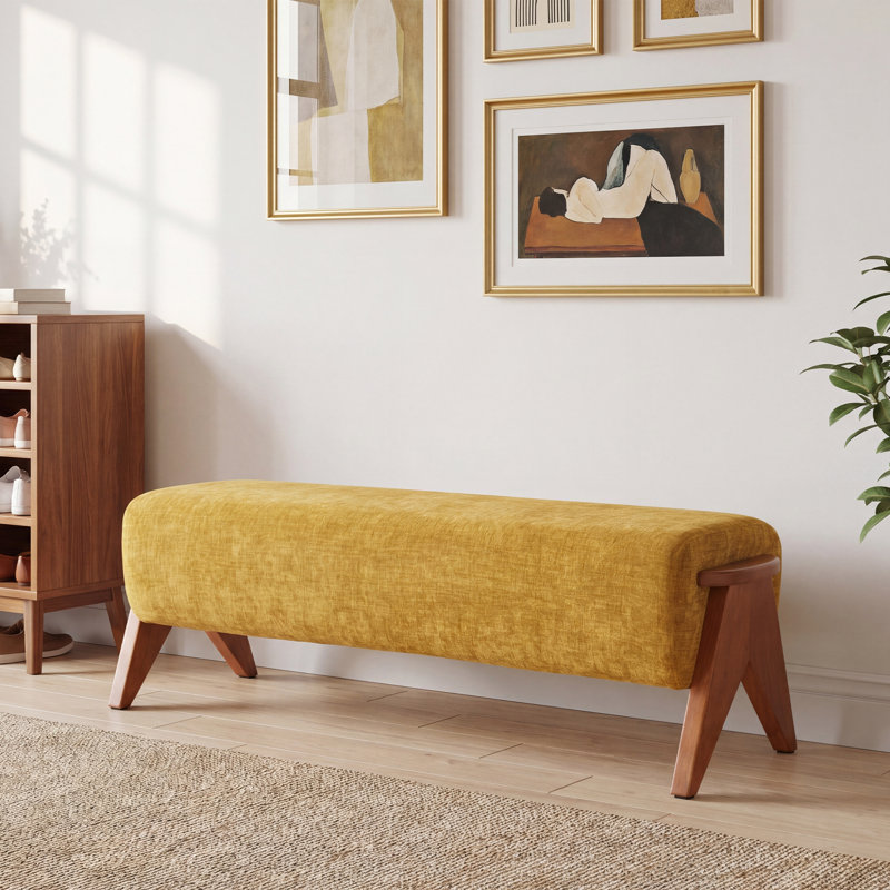 Banc en bois massif multifonctionnel Kyajah, Jaune