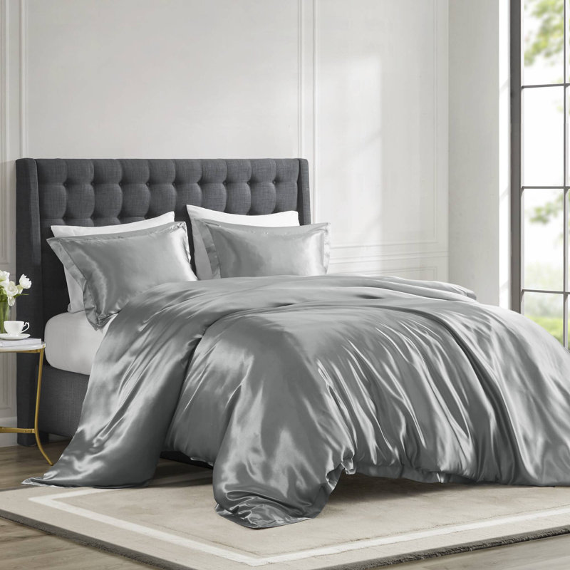 King Gray Satin Luxury Microfiber Bedding Set
