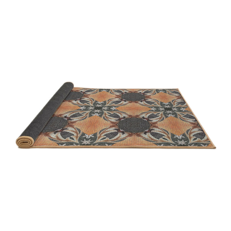 Tapis orange/brun métier tissée à la machine, Rond 3 pi