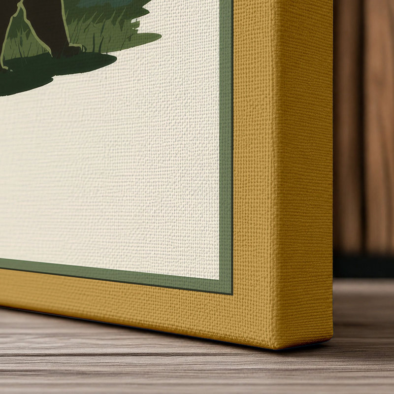 Bear in the Forest Minimalist - Wrapped Canvas, 36x24 - 91.4 x 61.0 cm, Ochre Border