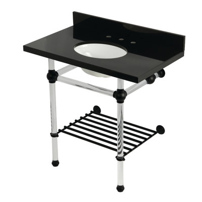 Kingston Brass Templeton 36-Inch Black Granite Console Sink with Acrylic Legs and Shelf (8-Inch, 3-Hole)