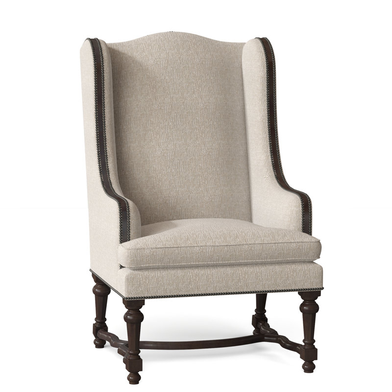 Normandie Upholstered Wingback Chair, Black Nickel Small, Sunny Linen