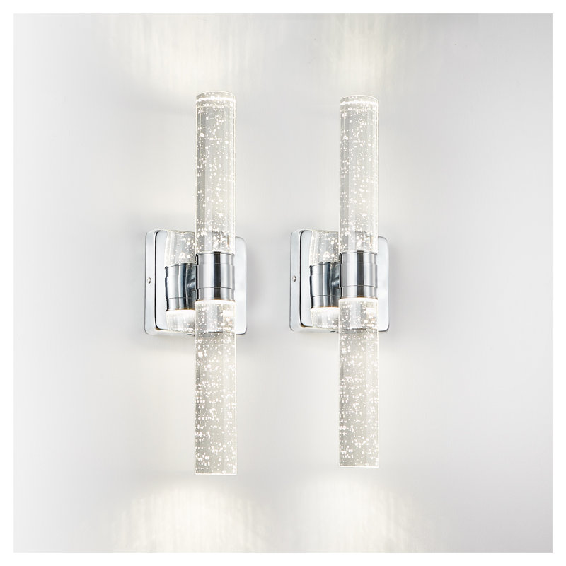 Applique murale contemporaine en cristal chromé - Luminaire de meuble-lavabo moderne en verre bullé pour salle de bain et chambre à coucher