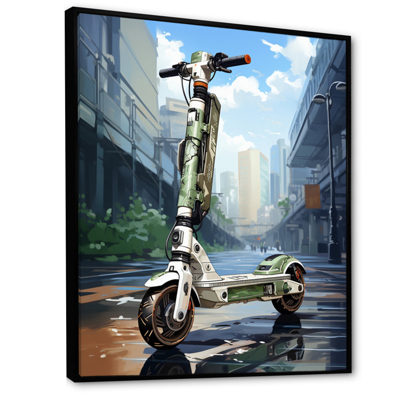 Scooter Compact Commuter II - impressions sur toile de scooter, H 20 po x l 12 po x P 1 po, Cadre flottant noir