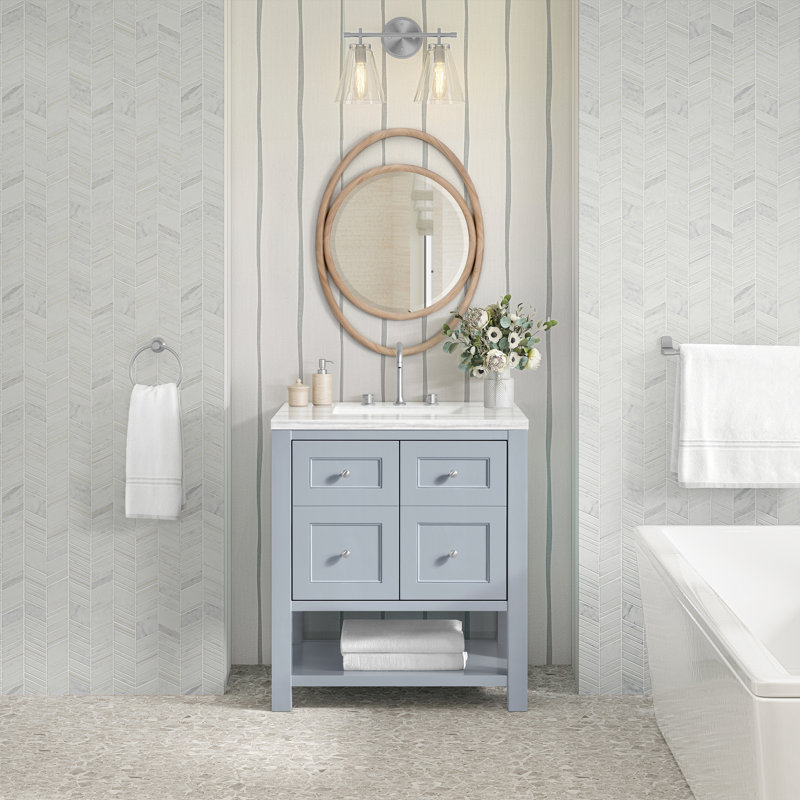 Breckenridge 30'' W Single Vanity, Serenity Blue, Arctic Fall, 8" Widespread