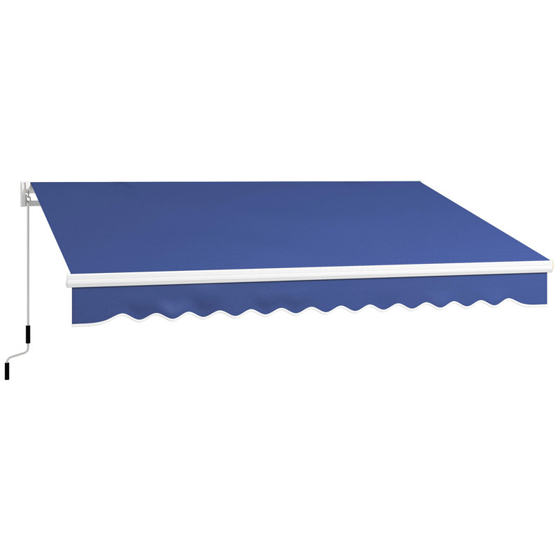 13' X 8' Yard Awning - Dark Blue. & Water-. Manual Operating Crank. Aluminum Frame. Multi-surface Compatibility. Heat Reducing. For Yard, Deck, Balcony. Versatile Installation Option. Outdoor Strong