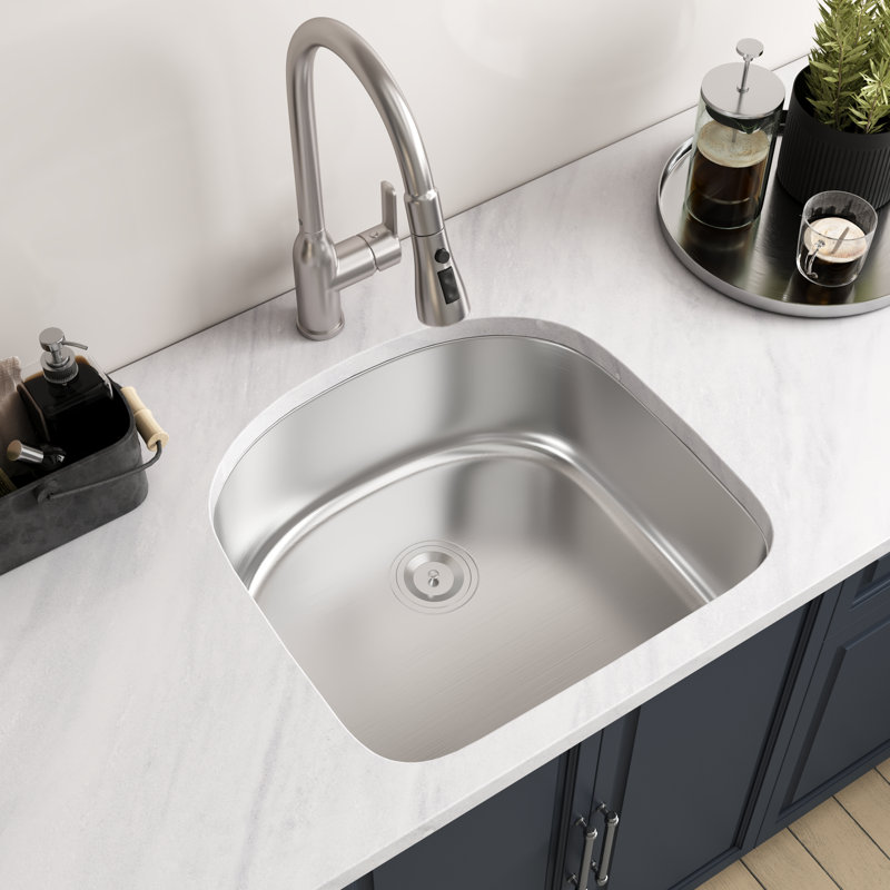 Blenzia 23 Inch Undermount Kitchen Sink D Shape 18 Gauge Stainless Steel Curved Single Bowl Sinks With Strainer 23" X 21" X 9"