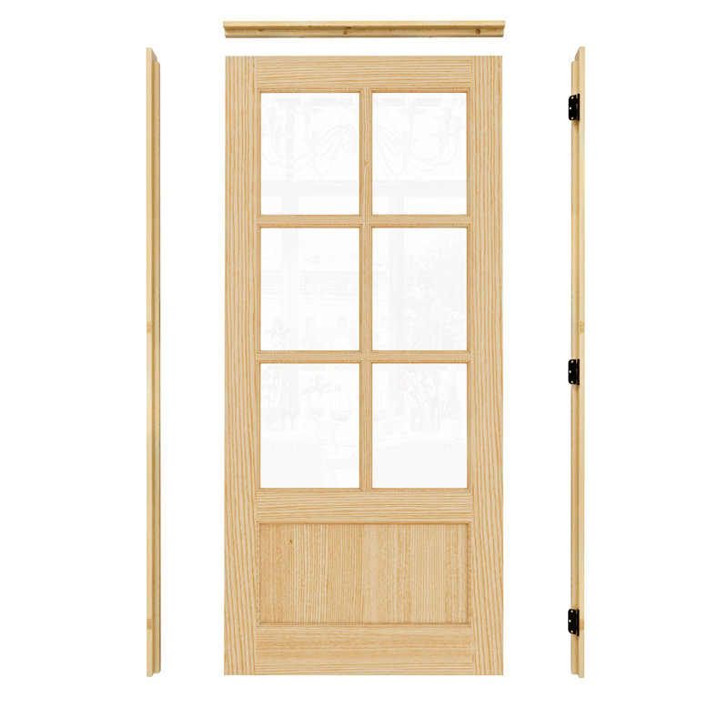 Porte en panneau de verre transparent à 6 grilles transparentes avec noyau solide non fini et finition brute, Oui