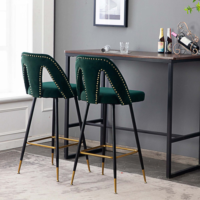 Kisan Upholstered Counter Stool with Metal Frame, Green