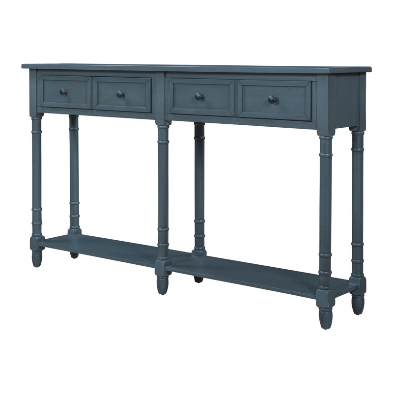 Console Table Sofa Table Easy Assembly With Two Storage Drawers And Bottom Shelf For Living Room, Entryway (Antique Navy)