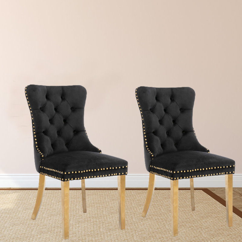 Chaise d'appoint rembourrée en velours Glenora, Noir, Or