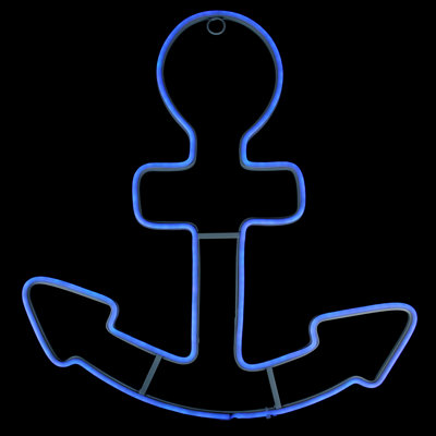 17" Neon Blue LED Lighted Anchor Window Silhouette Decor