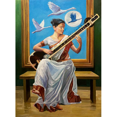 Lady Playing Sitar | Acrylic On Canvas | By Rajkumar Sarkar