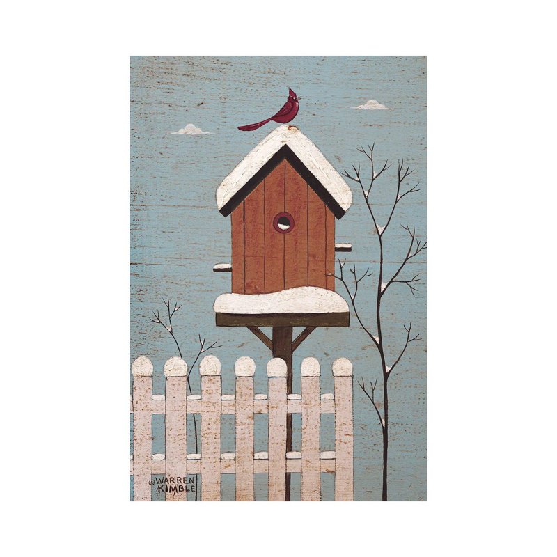 «Red Winter Birdhouse», reproduction d'art sur toile tendue