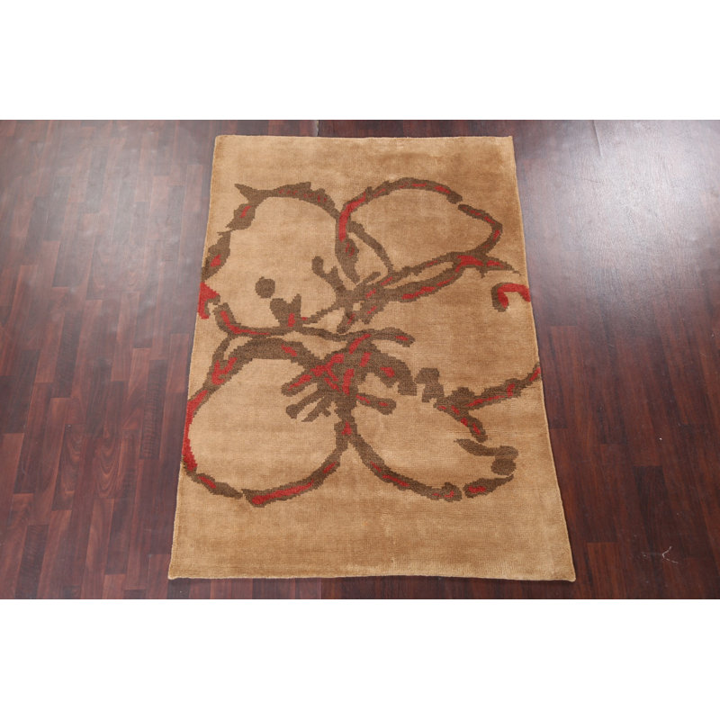 Tapis intérieur / extérieur abstrait contemporain noué à la main 5 x 7