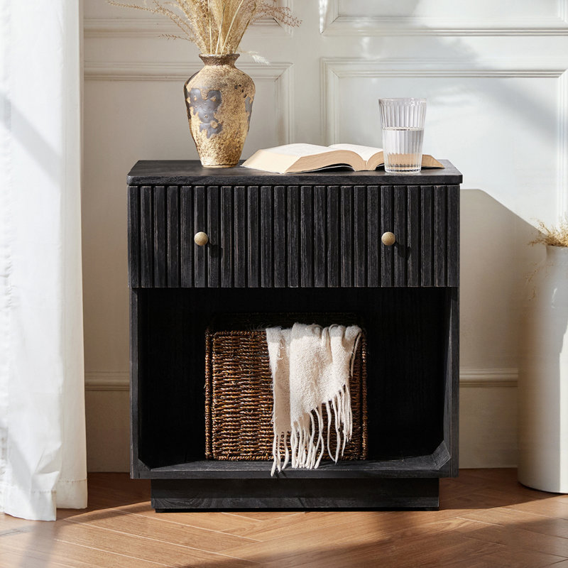 Kaybri 23.5" W Wood End Table with Hidden Compartment and Charging Station , Charcoal