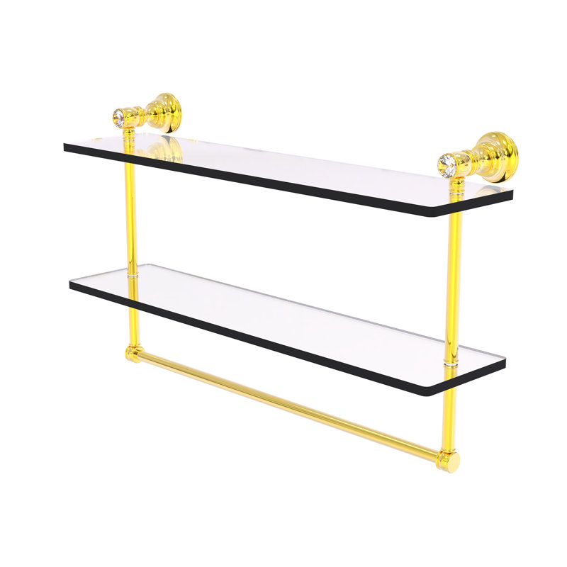 Freyja 2 Piece Glass Accent Shelf with Towel Bar, 5.54" H x 22" W x 9.5" D, Polished Brass
