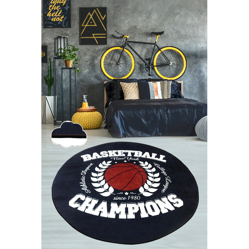 Stylish Round Carpet, 47.2 in Diameter, 100% Polyester, 0.4 in Pile Height | Antibacterial, Non-Slip Underside, Machine Washable | Perfect for Living Rooms, Bedrooms & Play Areas, Easy to Maintain & Durable