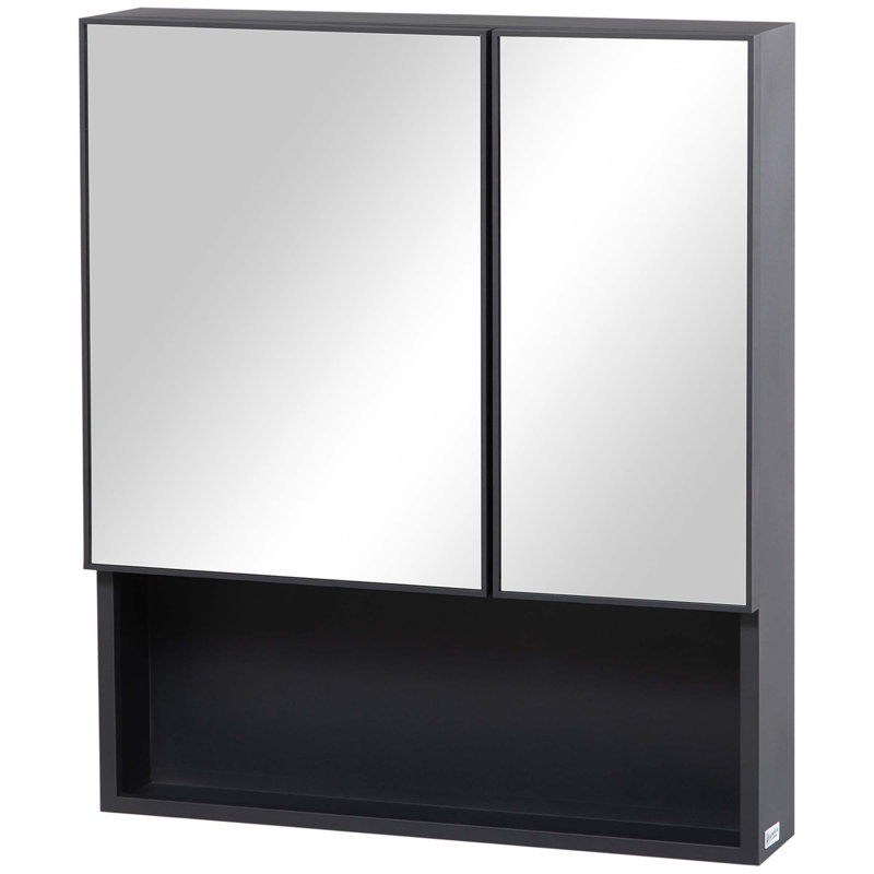 Armoire à pharmacie murale, miroir de salle de bain avec portes doubles et tablettes de rangement