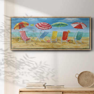 «Bright Beach Chairs», peinture sur toile encadrée