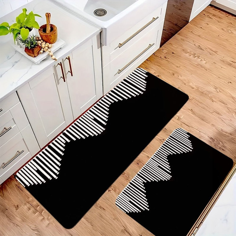 Tapis à suspendre antidérapant 2 pièces, Blanc géométrique
