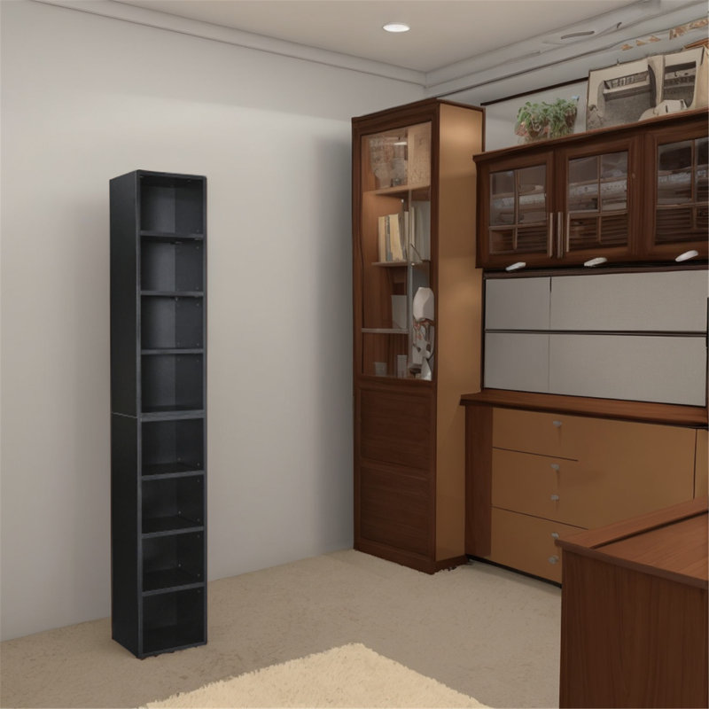 Étagère multimédia à 8 niveaux, armoire de rangement compacte CD DVD, bibliothèque multifonctionnelle à deux étages, Noir
