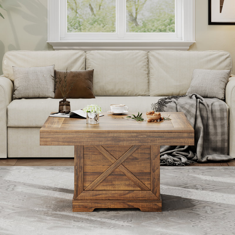 Table basse l 31,5 po en bois manufacturé avec base en X, Brun