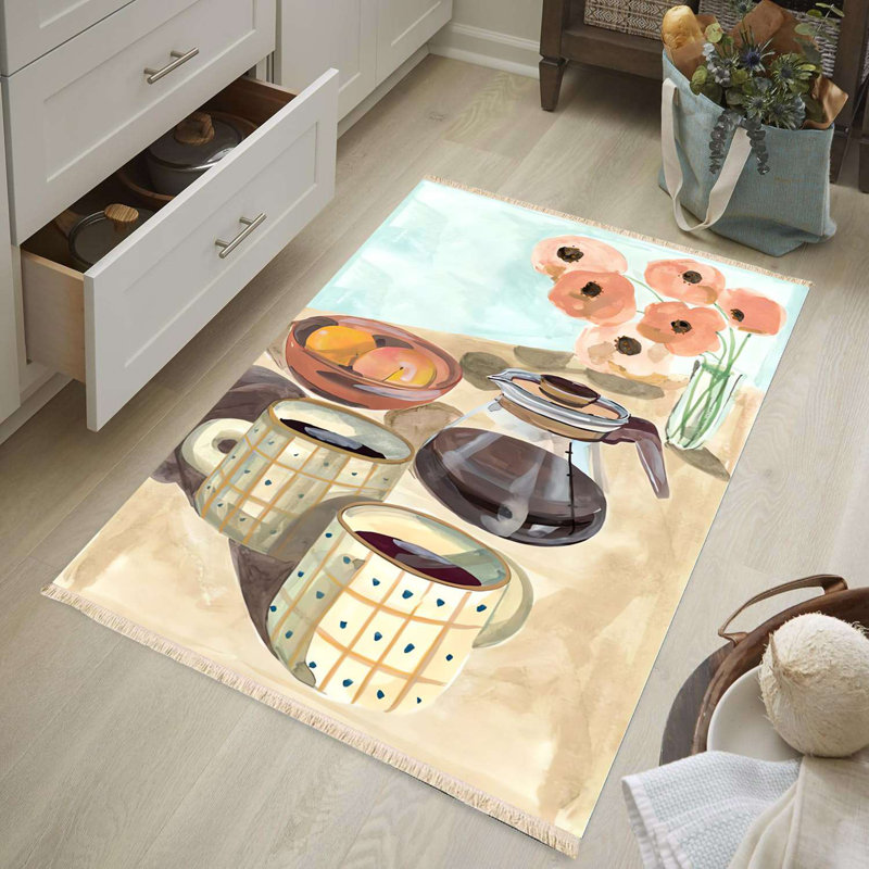 Tapis de cuisine et salle à manger 4 pi x 6 pi lavable à la machine 100% coton
